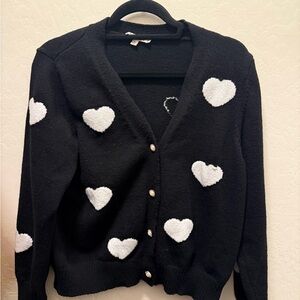 Nanette Lepore Black Cardigan with White Heart Accents